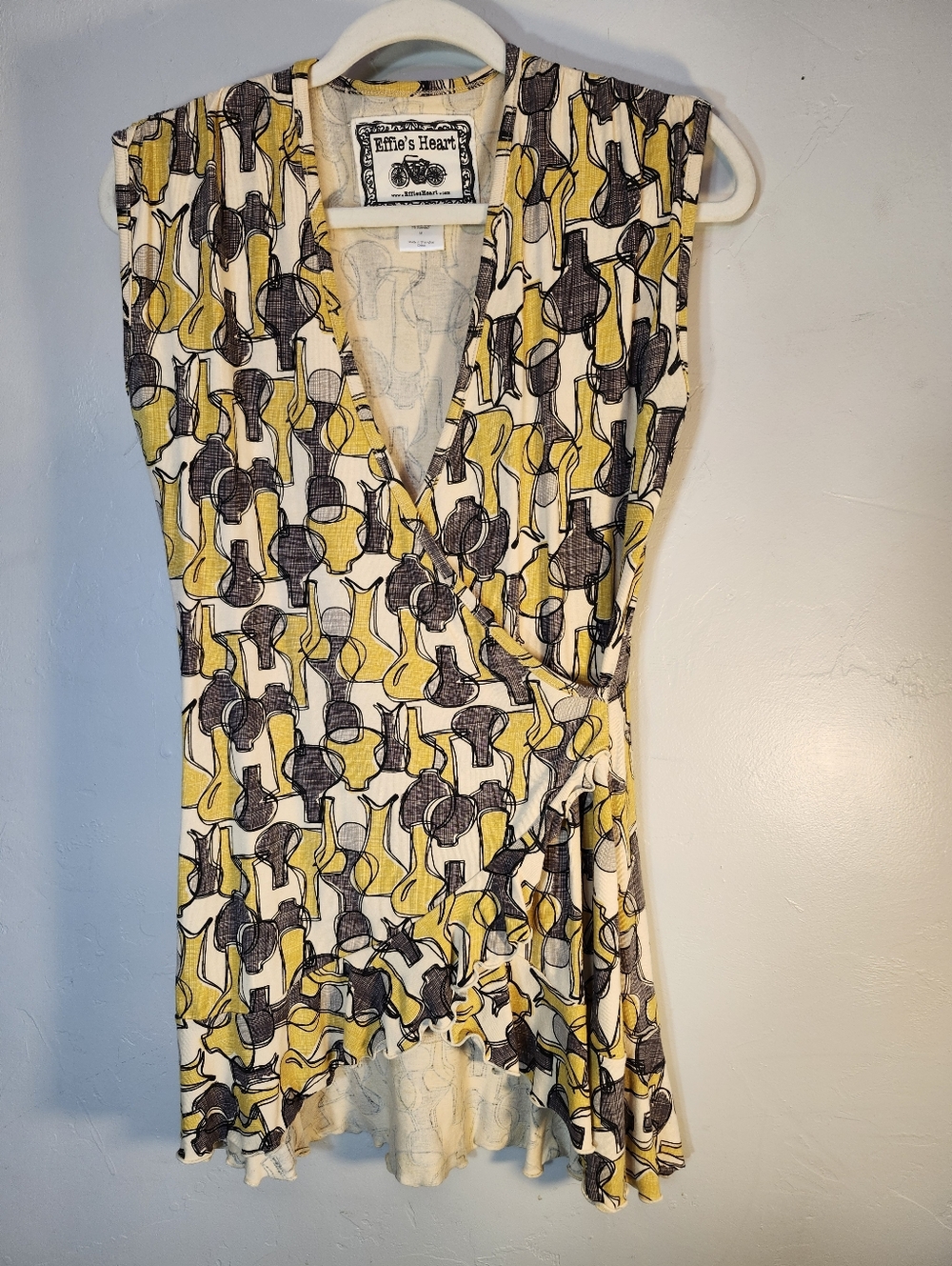Effie's Heart Yellow and Black Abstract Wrap Top